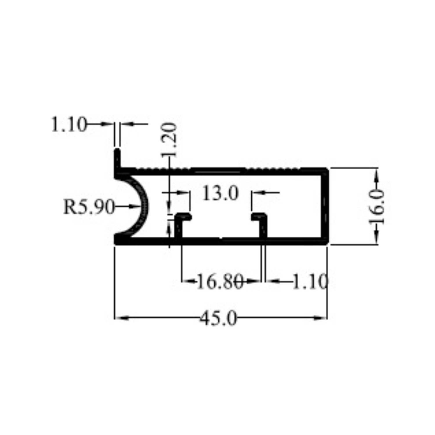 45mm Glass Profile (3000 mm)